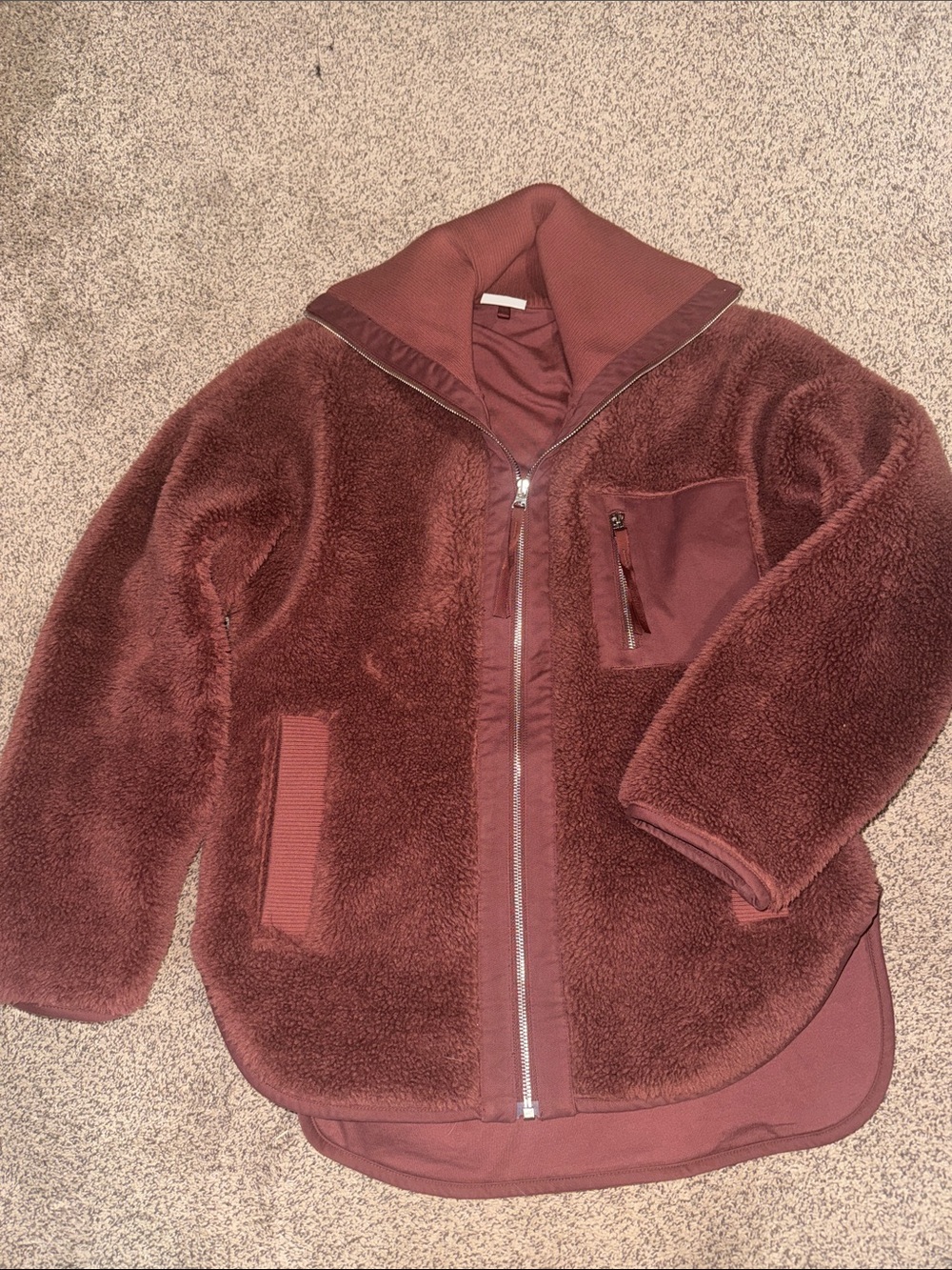 Varley Plush Zip-Up Teddy Jacket in Burgundy